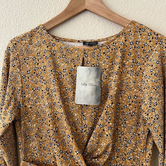 NWT Lily Rose Yellow Floral Wrap Dress Junior Large - Picture 2 of 6